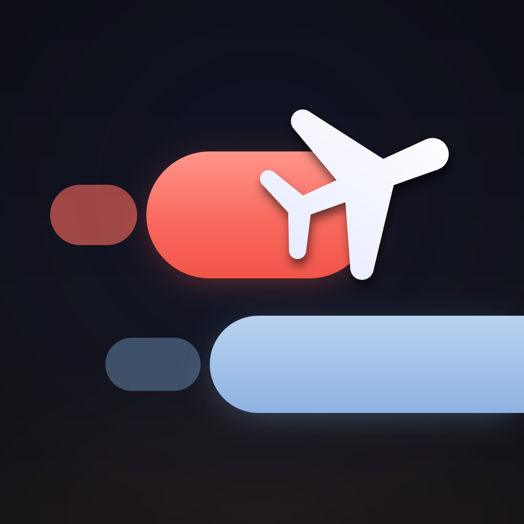 The Timely Travel app icon, dark: the same artwork glowing on a near-black night sky