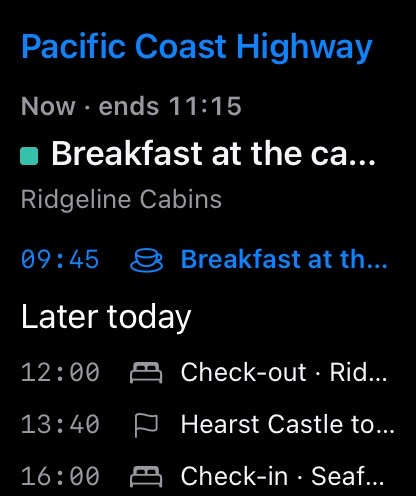 Apple Watch: today’s plans in the example trip